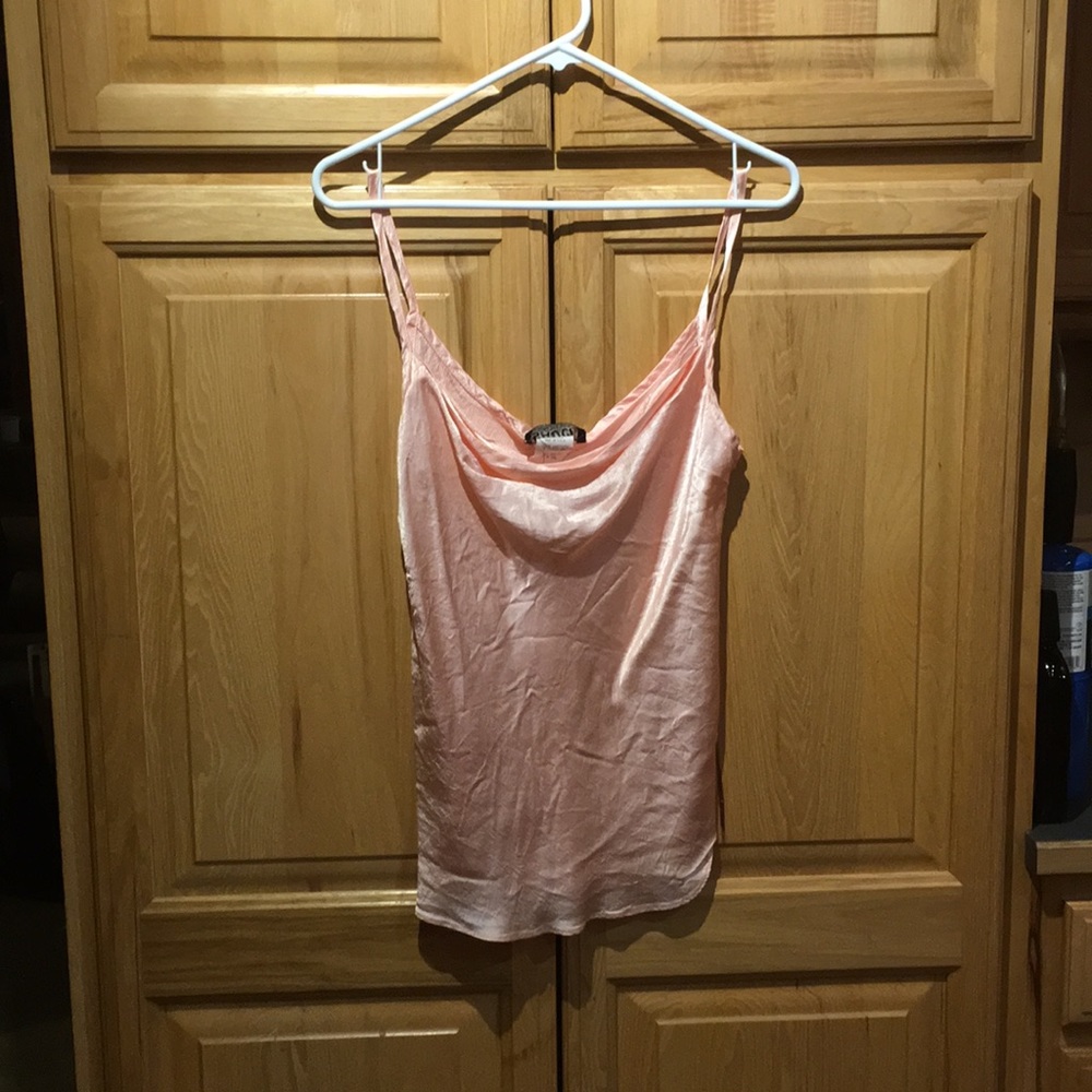Peach satin scoop neck tank top.